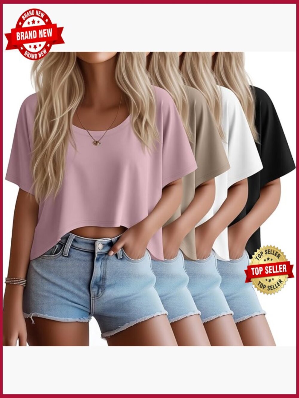 4 Pack Women's Cropped T-Shirts Cotton Loose Short Sleeve Oversized Crop Tops